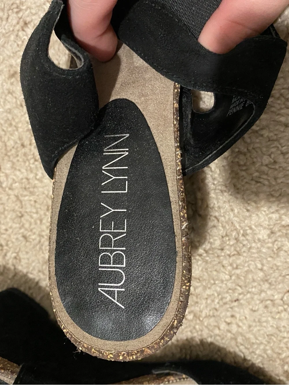 Black Suede Wedge Sandals with Elastic Ankle Strap